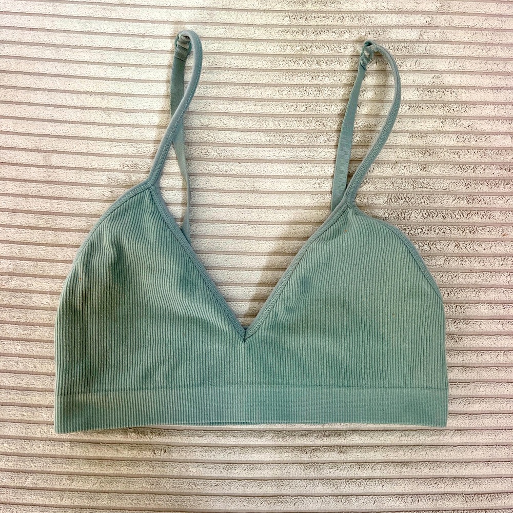 Sea Foam Green Triangle Ribbed Bralette with Adjustable Straps